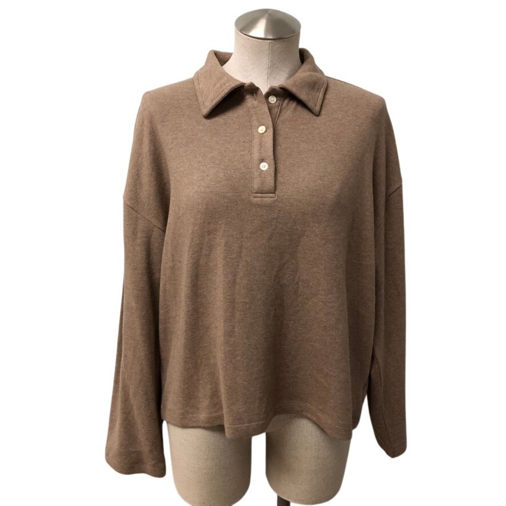 J.Crew Polo Sweatshirt Womens Medium Brown Cloud Spun Long Sleeve CQ472